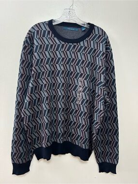 Perry Ellis Navy Geometric Pattern Crewneck Sweater Size-XXL